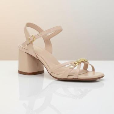 Imagem de Sandália Feminina Beira Rio Salto Bloco Médio Metalizado -, Ostra, 37