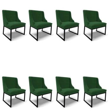 Imagem de Cadeira Sala de Jantar Industrial Preto kit 8 Liz Veludo Verde D03 - D