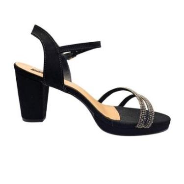 Imagem de Sandália Feminina Nobuck Salto Detalhes Preta Villa Rosa-Feminino