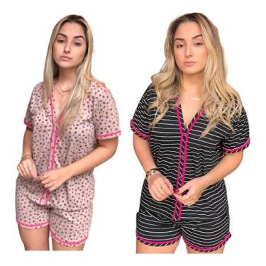 Imagem de Kit 2 Pijamas Feminino Americano Adulto Curto Malha Gestante - PIJAMAS