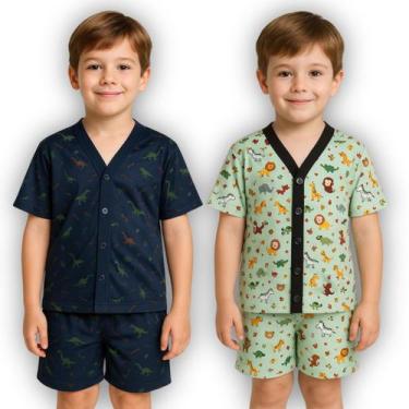 Imagem de Kit 2 Pijamas Infantil Menino Manga Curta Botões Abotoável - Pijama vi