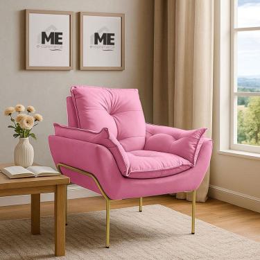 Imagem de Poltrona Decorativa Opala Amamentação Para Sala Base De Ferro Dourada Suede ME-ecommerce
