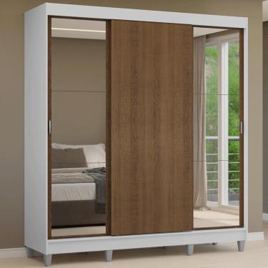 Imagem de Guarda-Roupa Casal com Pés 3 Portas de Correr com Espelhos Reno Madesa B