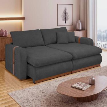 Imagem de Sofá Cama Retrátil e Reclinável 2 Lugares Pés Madeira Maciça 210Cm França Yescasa Grafite