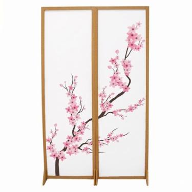 Imagem de 2 Biombo Oriental Japonês Sakura Reto Com Pés Folha Painel Mdf Divisor