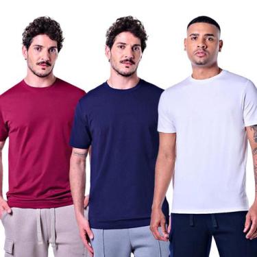 Imagem de Kit 3 Camisetas Masculinas Básicas P - Rabbitohs, Azul navy, Branco, V