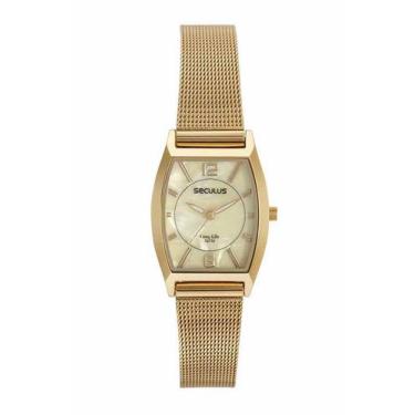 Imagem de Relogio Seculus feminino dourado pequeno pulseira esteira quadrado 441