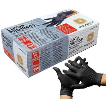 Imagem de Luva Descartável Nitrílica Preta Sem Pó Descarpack - Embalagem com 100