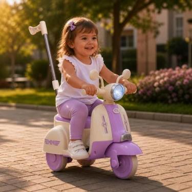 Imagem de Moto Elétrica Infantil Candy com Empurrador Lilás Entrada para Pendriv