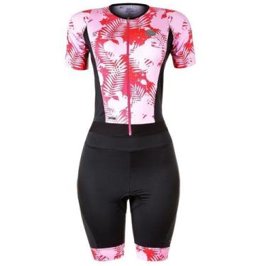 Imagem de Macaquinho de ciclismo feminino Mauro Ribeiro Leaf, Preto, Rosa, GG
