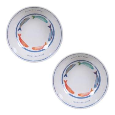 Imagem de 2 Tigelas Bowl Melamina 650ml Estampa Peixes Casal Cumbuca - Florarte