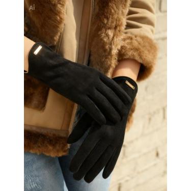Imagem de Luvas frio inverno feminina chique termica veludo moda neve Cor:Carame