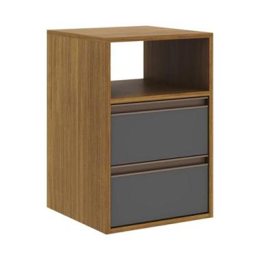Imagem de Mesa de Cabeceira 100% MDF Puxador Calha 2g Freijo/Titânio Marrom - Be