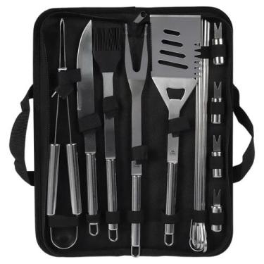Imagem de Kit Churrasco Inox Premium 16 Peças com Estojo Utensílios para Churras