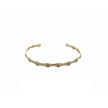 Imagem de Bracelete Aberto com Pontos de Zircônia Banhado a Ouro - Ajustável - V