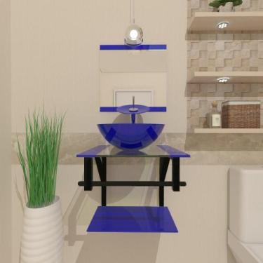 Imagem de Gabinete De Vidro Para Banheiro 40cm Com Torneira Cascata Azul Escuro