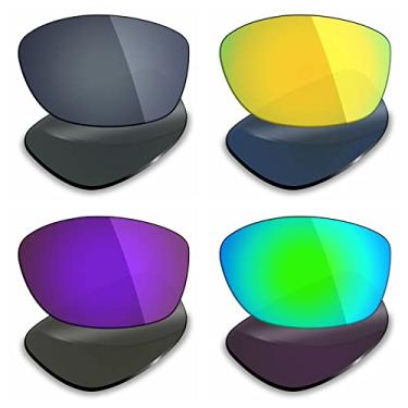 Imagem de 4 pares de lentes polarizadas de substituição da Mryok para óculos de sol Oakley Pit Bull – Preto IR/ouro 24K/roxo de plasma/verde esmeralda
