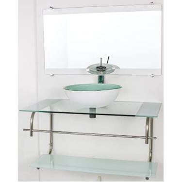 Imagem de GABINETE DE VIDRO PARA BANHEIRO INOX 80CM CUBA REDONDA BRANCO