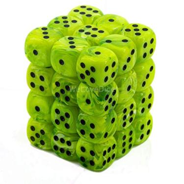 Imagem de Chessex Dice d6 Sets: Vortex Bright Green with Black - 12mm Six Sided Die (36) Block of Dice