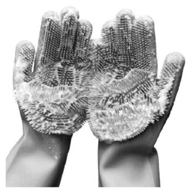 Imagem de Luvas Silicone Escova Limpeza Multiuso Lavar Louças Pratos