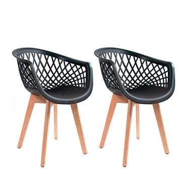 Imagem de Conjunto Kit 2 Cadeiras para Sala Cozinha de Jantar Retaurante com Pés Base de Madeira Web Wood Preta