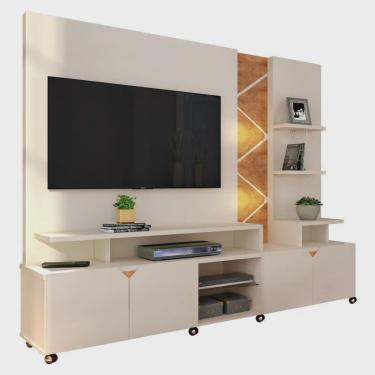 Imagem de Home Theater Cross Off White com Amêndoa - Lukaliam Móveis