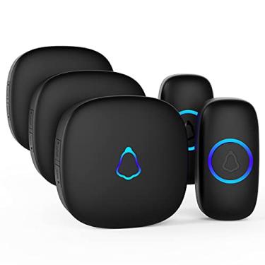 Imagem de SECRUI Campainha sem fio com 3 receptores, 2 botões de pressão, fácil instalação, volume ajustável, 58 sinos, LED colorido, alcance de 300 m, M520+F55, preta