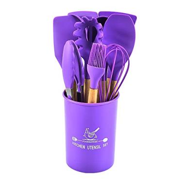 Imagem de FUYTERY 11 Pcs Cozinha colorida Conjunto de Cozinha Silicone Resistente ao Calor Colher de Pá (Roxo)
