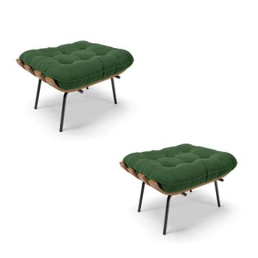 Imagem de Kit 02 Puffs Costela Suede Base Metálica Preto - D`Rossi