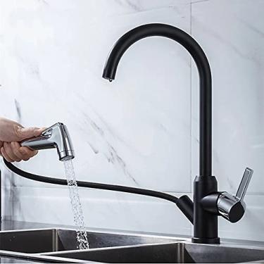 Imagem de Torneira de cozinha preta torneira de cozinha puxe para fora pia de cozinha misturador de níquel escovado cabeça de pulverizador de corrente cromada torneira de água de cozinha, cf04061preto, china