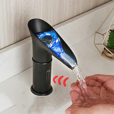 Imagem de Torneiras de pia de banheiro com sensor automático de toque manual preto fosco torneira de pia de latão maciço misturador cascata, preto