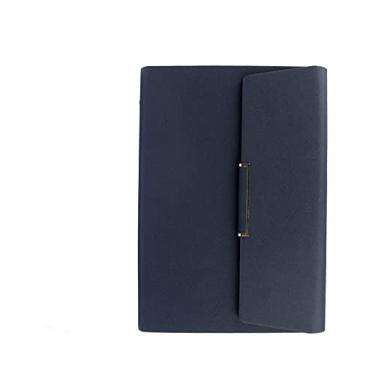 Imagem de Caderno espiral de couro A5 com capa dura organizador 6 pastas para escritório papelaria de escritório bloco de notas, azul, 4 peças