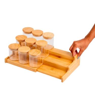 Imagem de Oikos - Kit 9 Potes de Vidro 200ml com Tampa de Bambu Herméticos e Rack Organizador