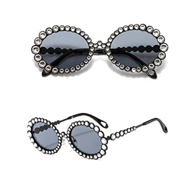 Imagem de Óculos de sol de strass de luxo feminino oval bling diamante óculos de sol fashion tons femininos redondos oculos de sol, 1, tamanho único