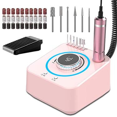 Imagem de Yajun Conjunto de canetas de broca de manicure elétrica 40.000 RPM lima de unha com função de memória tela LCD ferramenta de salão de arte com luz de atmosfera LED, rosa, 23 x 17 x 12 cm