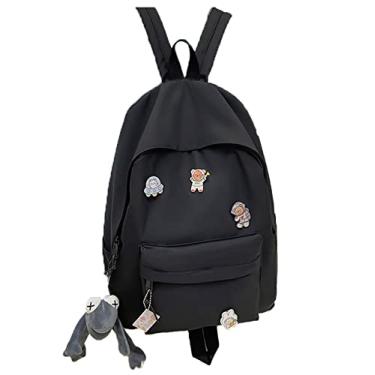 Imagem de Mochila feminina universitária casual mochila de nylon leve grande capacidade mochila de viagem laptop mochila com compartimento, preta, 41 x 30 cm