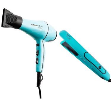Imagem de Kit Secador de Cabelos Style Motor AC Profissional 2000W - Azul + Chapinha | Prancha Style 210°C Azul Tiffany Taiff
