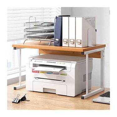 Imagem de KIZQYN Estante de impressora de mesa de escritório duplo estantes prateleiras placa artificial rack de estrutura de aço rack de armazenamento doméstico impressora de mesa (cor: latão)