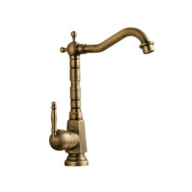 Imagem de Torneira de pia de cozinha retrô, torneira de pia banheiro vintage, torneira de cozinha latão antigo, torneiras de cozinha preta, torneira de pia de cozinha alta, torneira de cozinha de furo único latão antigo, antigo C (cor: antigo