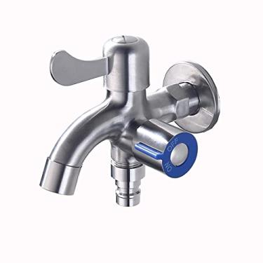 Imagem de LIDON Torneira externa Torneira da máquina de lavar Torneira dupla ao ar livre de aço inoxidável esfregão montado na parede torneira da pia do jardim 1/2", escovado A (cor: escovado A)