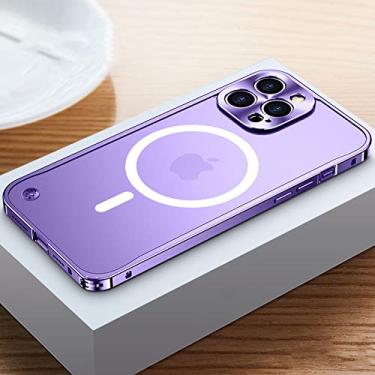 Imagem de Estojo de armação de metal galvanizado de luxo para iPhone 11 12 13 14 Pro Max 12 13 Mini 14Plus Capas de telefone com placa traseira de acrílico fosco, Roxo 2, para iPhone 14Pro Max