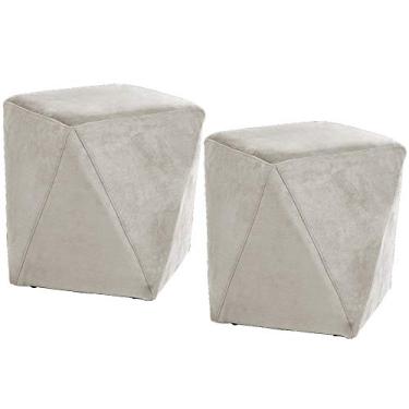 Imagem de Kit 02 Puffs Decorativo Para Sala de Estar Ametista D02 Veludo Bege C-309 - Lyam Decor