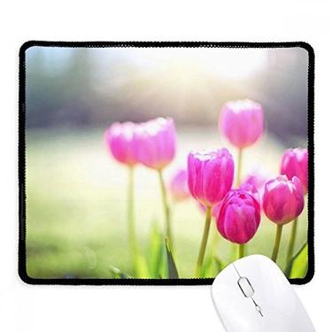 Imagem de Mousepad Beautiful Sunshine Flowers vermelho verde borda costurada tapete de borracha para jogos