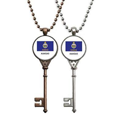 Imagem de OFFbb-USA Colar de chave com a bandeira do estado do Kansas para decoração de casal