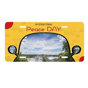 Imagem de DIYthinker Placa de licença verde floresta, cachoeira, ciência, natureza, paisagem, placa de identificação, decoração de carro, dia da paz