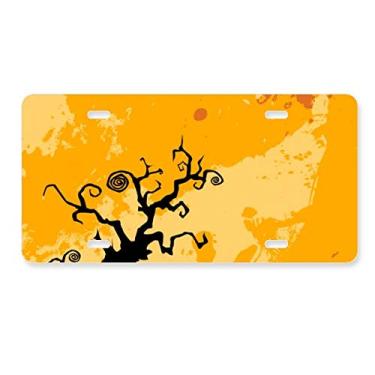 Imagem de DIYthinker Placa de licença de Halloween com tema de fantasma de árvore para decoração de placa de carro em aço inoxidável