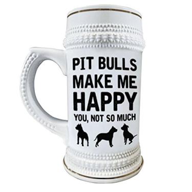 Imagem de Canecas de cerâmica para manchas de cerveja Pit Bulls Make Me Happy 650 ml com acabamento dourado decorativo