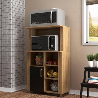 Imagem de Fruteira Multiuso 1 Porta Lyon Móveis Sul Nogal Manchester/Preto