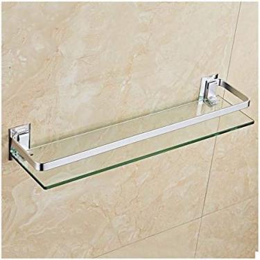 Imagem de Prateleira De Vidro Para Banheiro Com Trilho De Alumínio, Suporte Para Chuveiro De Vidro Temperado De 7 Mm Montado Na Parede, Armazenamento Para Banheiro, Organizador,48cm,Pleasant63