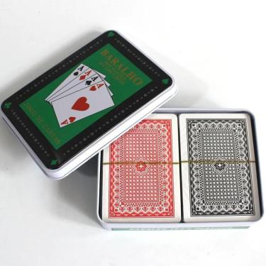 Imagem de Par Baralho Plastico Carta Estojo Lata Poker Truco Carteado